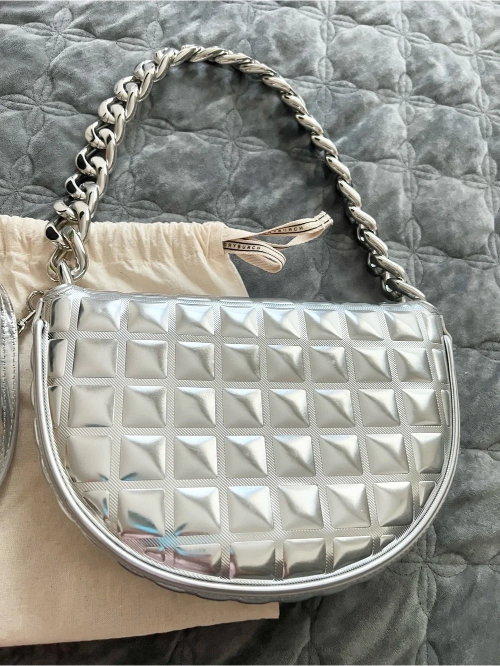 Tory Burch shiny silver